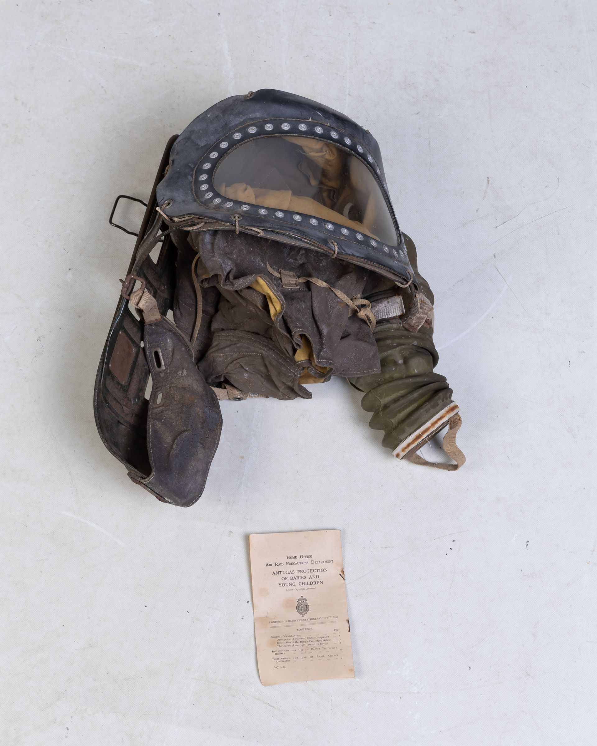 Vintage 1939 Home Office Anti-Gas Protective Helmet & Respirator with Booklet