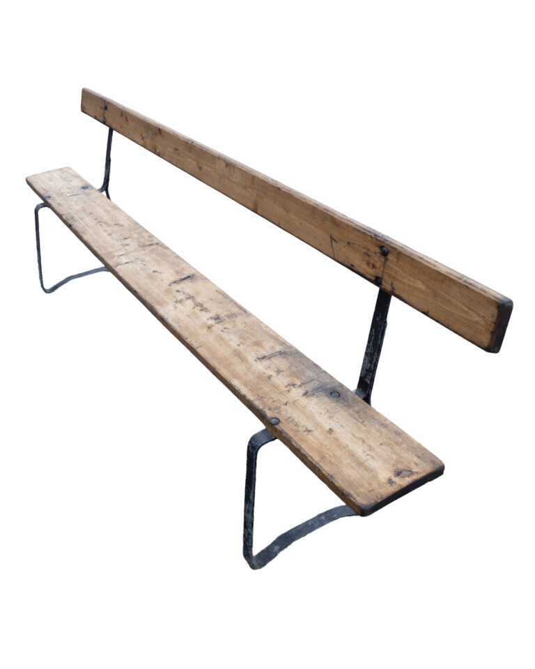 Vintage Rustic Wooden Garden Bench with Black Metal Frame