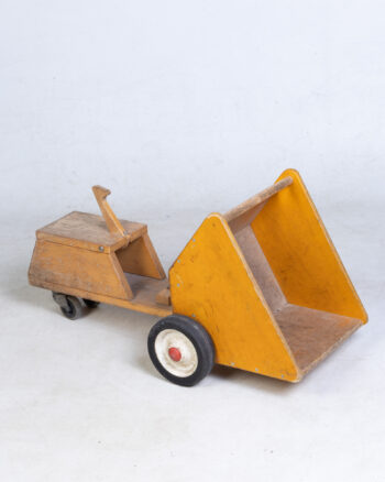 Vintage Yellow Wooden Tow Toy with Wheels and Handle