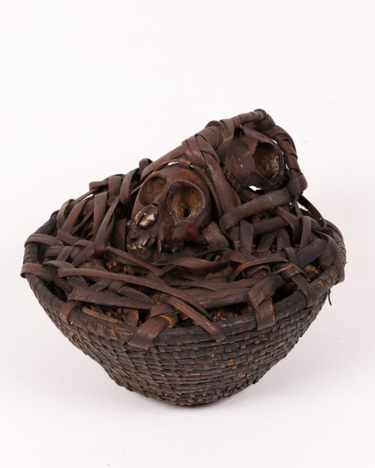 Unique Skull Basket with Carved Wooden Skulls, Gothic Home Decor