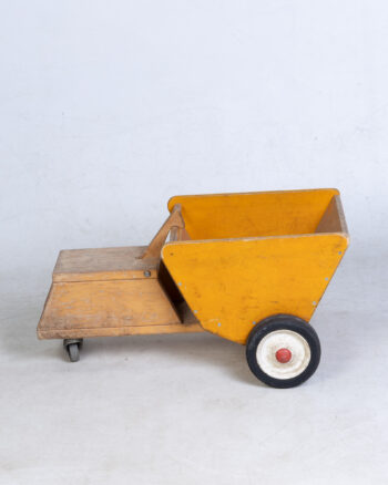 Vintage Yellow Wooden Tow Toy with Wheels and Handle