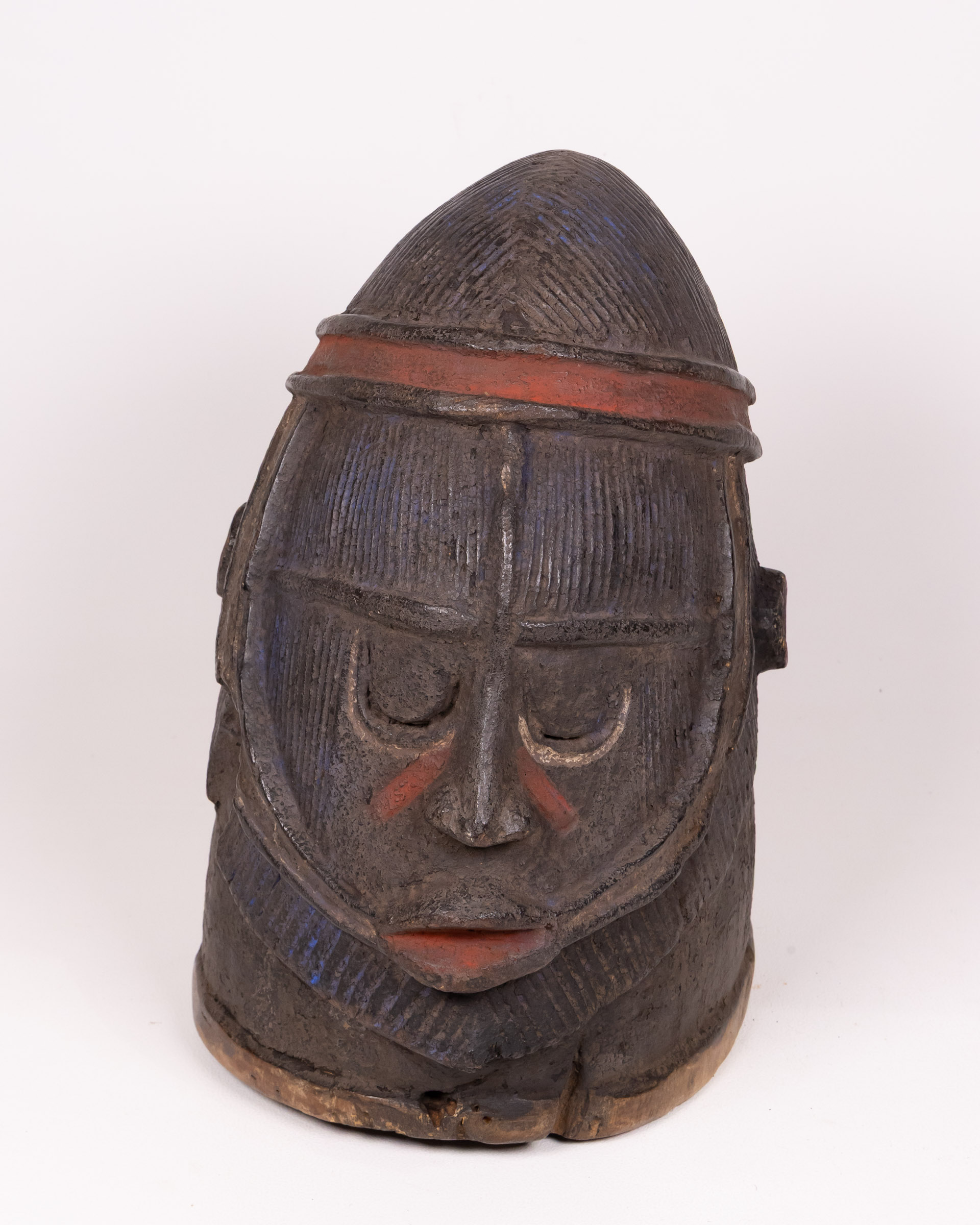 Vintage Igala Nigerian Wooden Helmet Mask with Red Accents