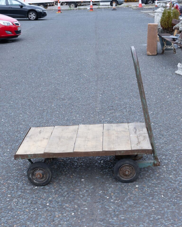 Vintage Industrial Wood & Metal Trolley Cart with Patina