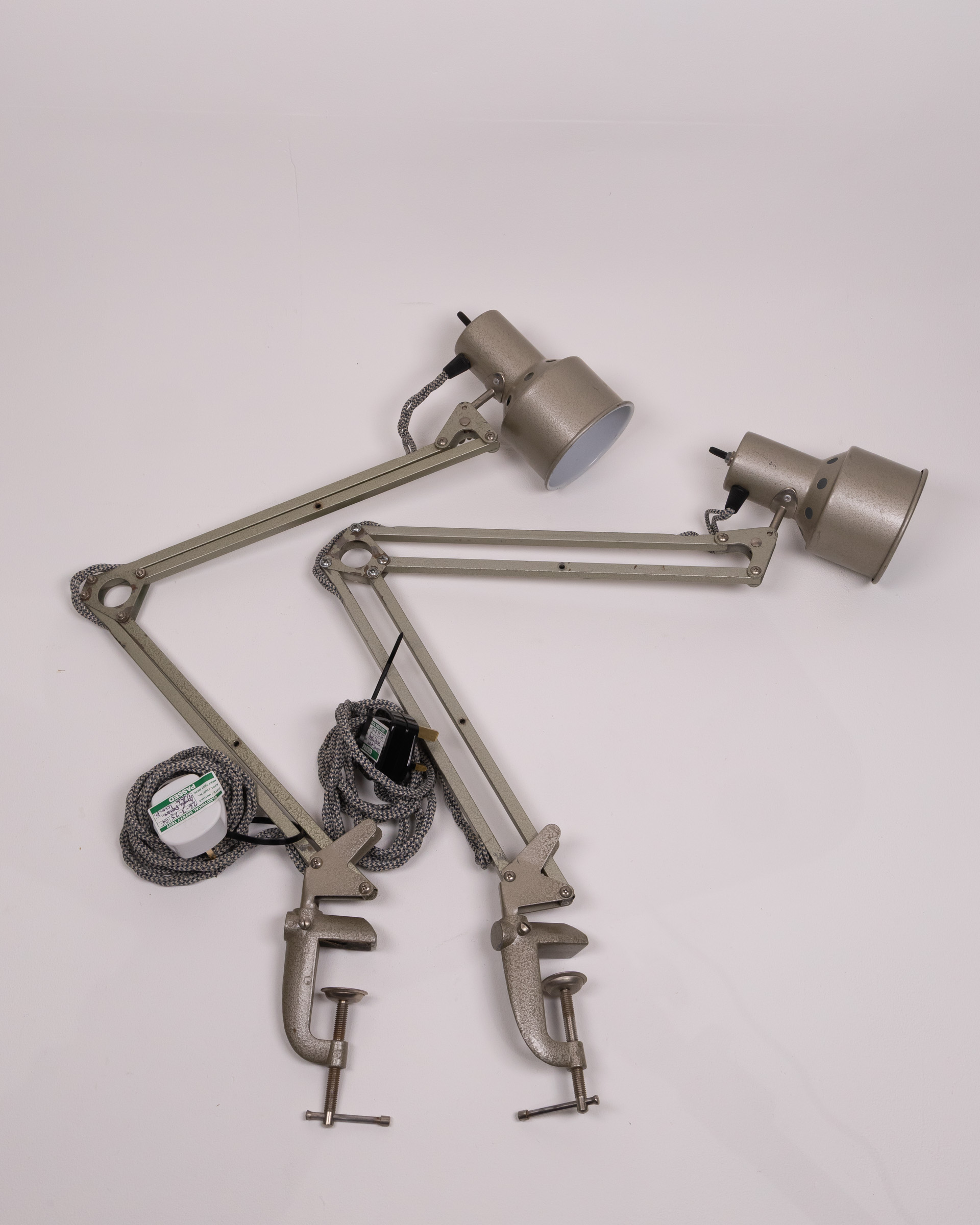 Pair Industrial Grey Metal Clamp Desk Lamps Adjustable Home Office