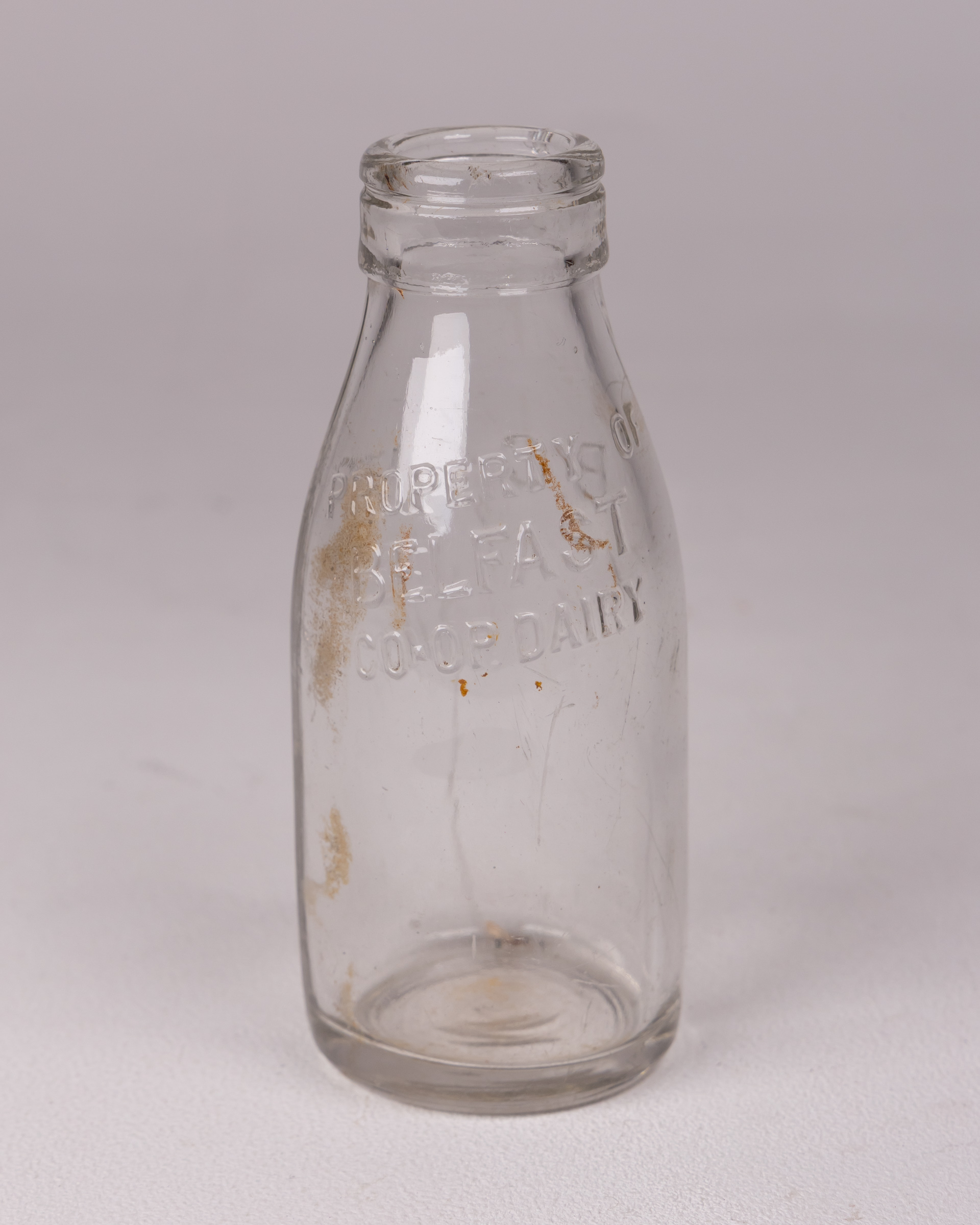 Vintage Belfast Co-op Dairy Glass Milk Bottle with Embossed Text