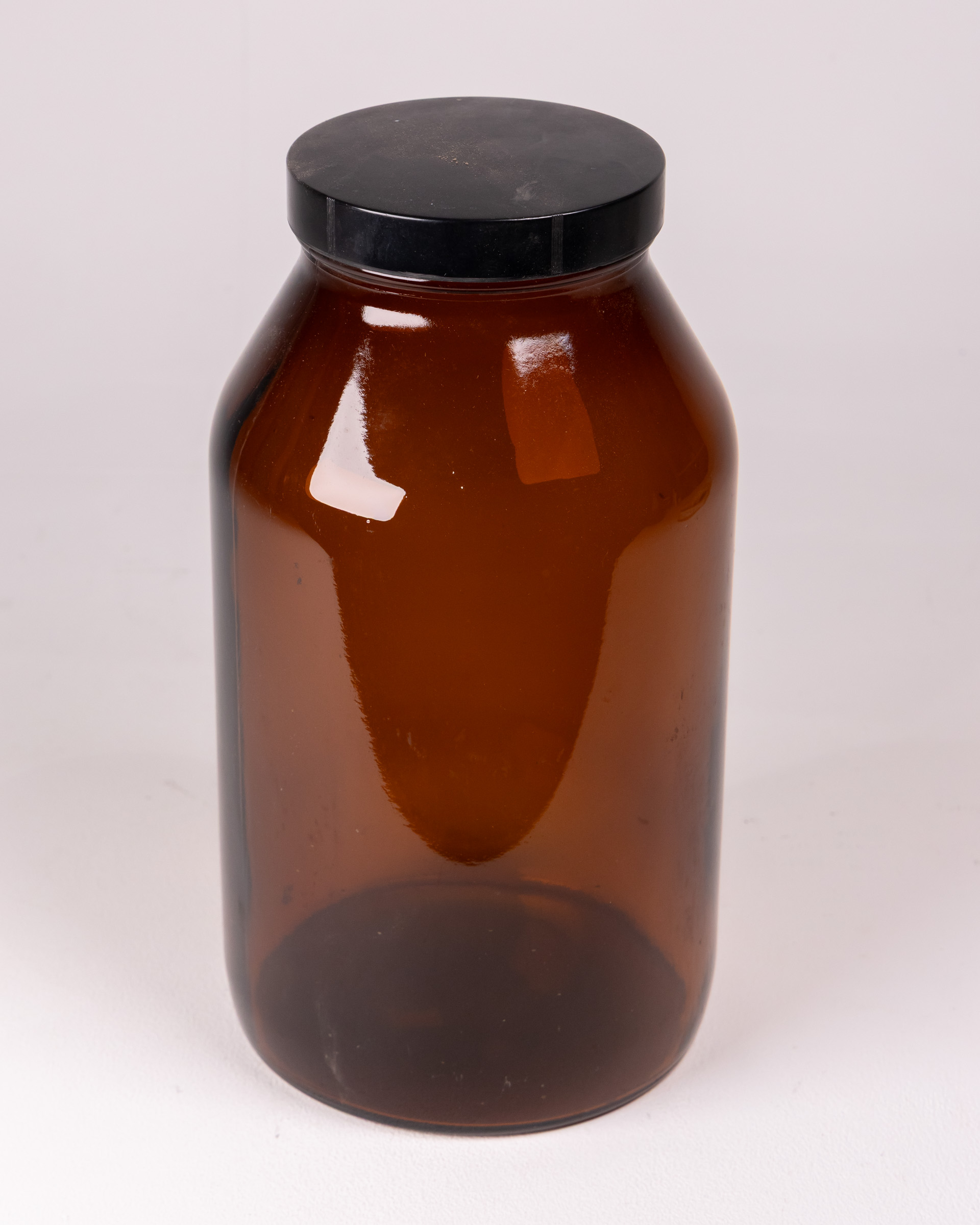 Vintage Style Brown Glass Storage Jar with Black Lid, Pantry Container