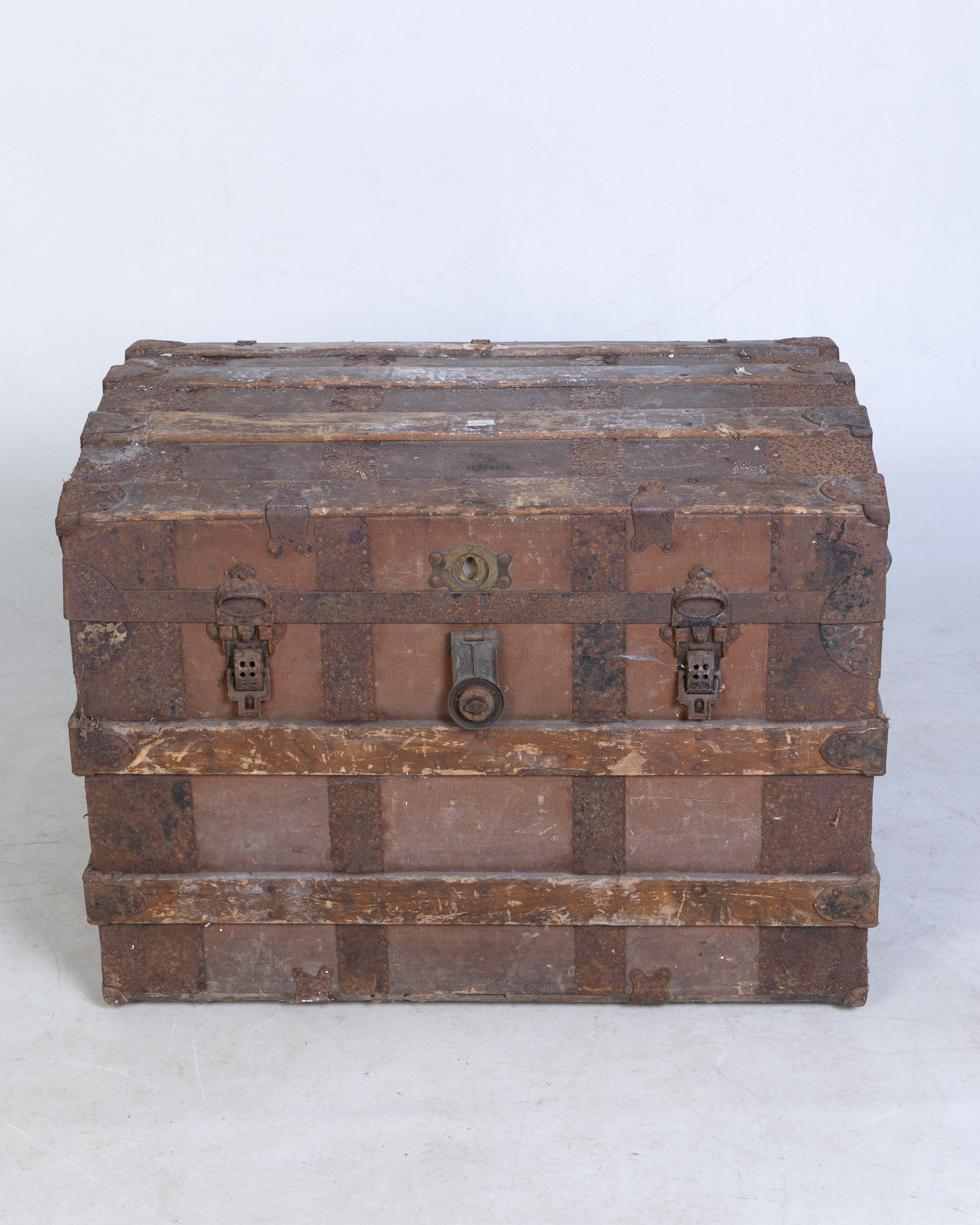 Antique Wooden Steamer Trunk with Metal Hardware
