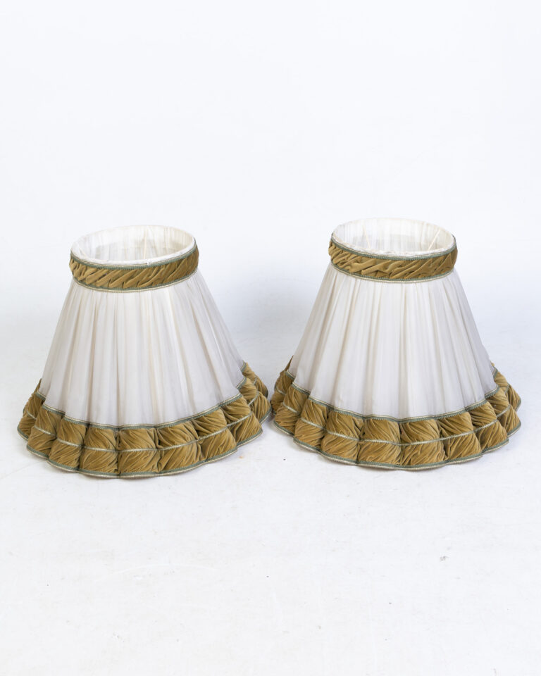 Pair of Vintage Cream Fabric Lampshades with Gold Trim Detail