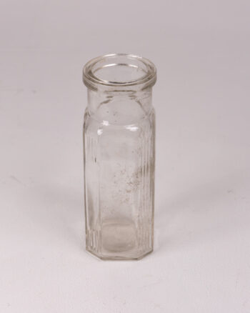 Vintage Clear Glass Octagonal Bottle, Ribbed Design, Collectible Display