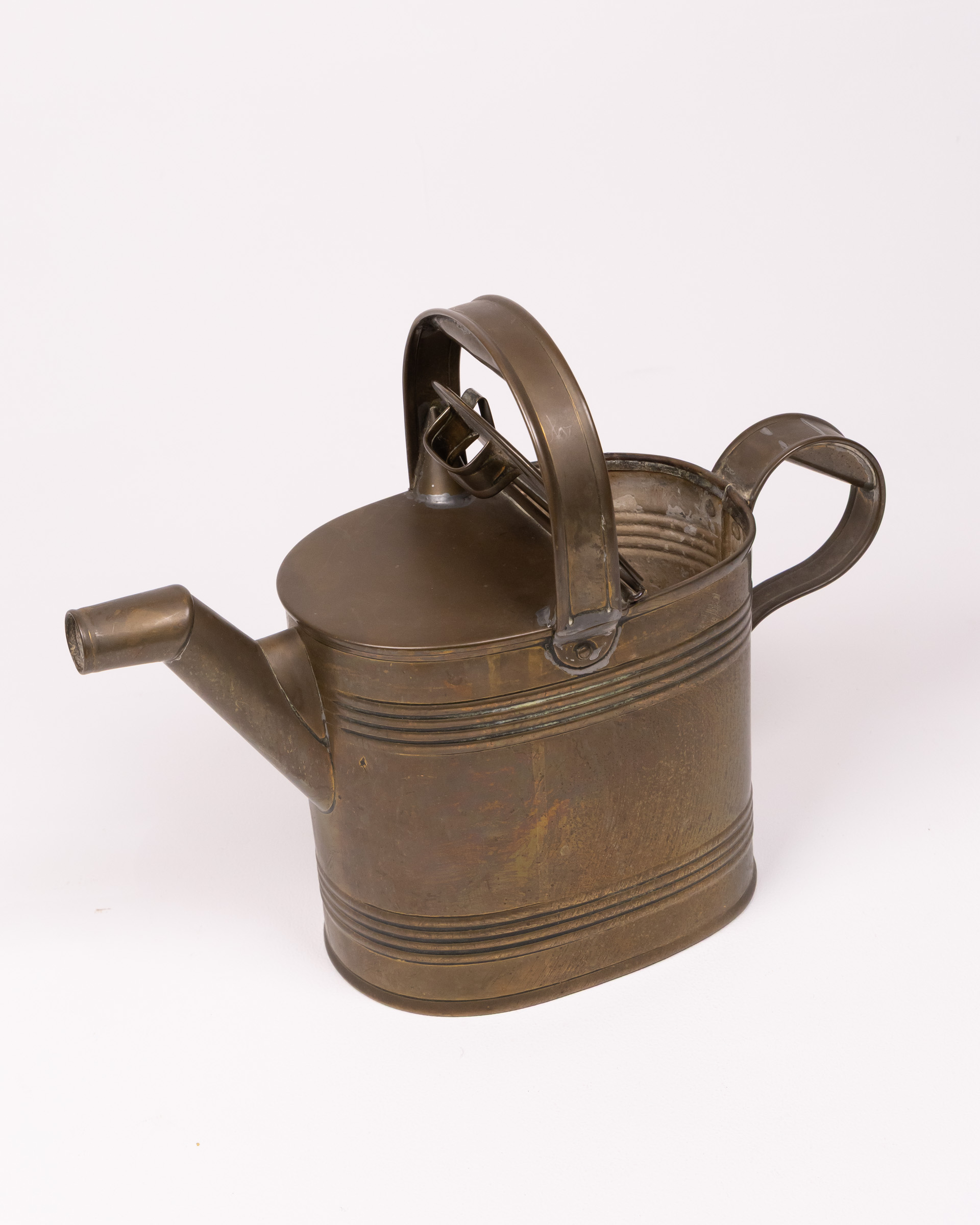 Vintage Brass Watering Can with Hinged Lid & Curved Spout