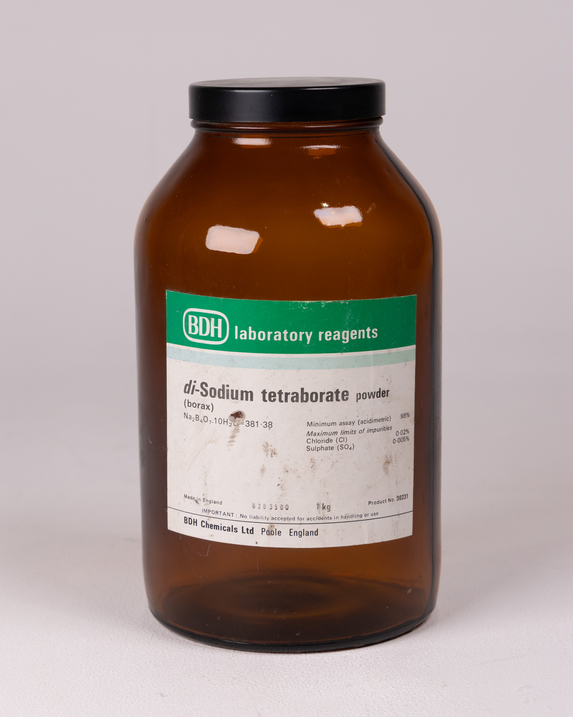 Vintage BDH Laboratory Reagents Brown Glass Di-Sodium Tetraborate Bottle