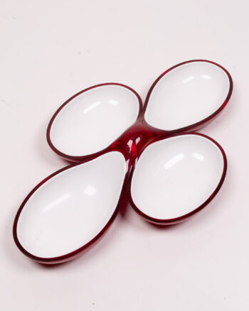 Vintage Guzzini Red Resin 4-Compartment Serving Bowl, Clover Design