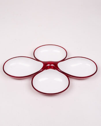 Vintage Guzzini Red Resin 4-Compartment Serving Bowl, Clover Design