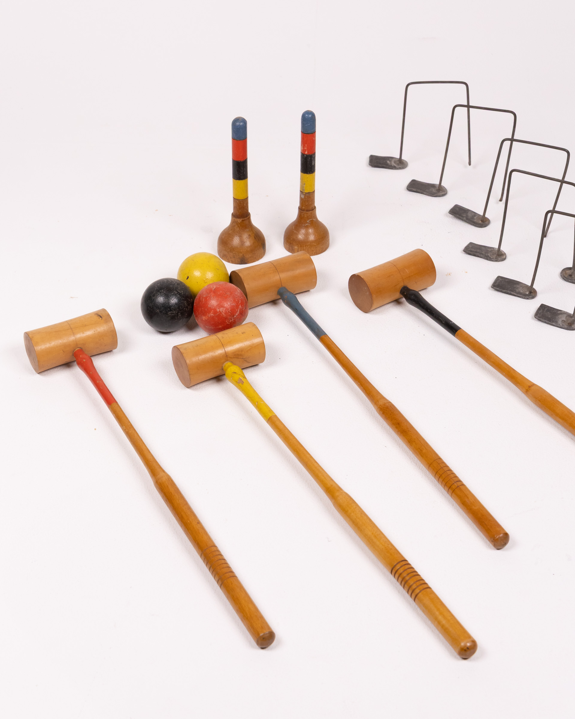 Edwardian table or floor Croquet Set with Mallets, Wickets, & Balls, Complete Set