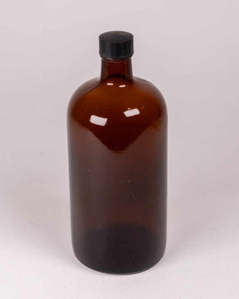 Vintage Brown Glass Apothecary Bottle with Black Plastic Lid