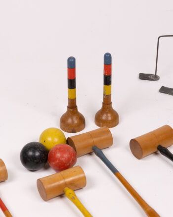 Edwardian table or floor Croquet Set with Mallets, Wickets, & Balls, Complete Set