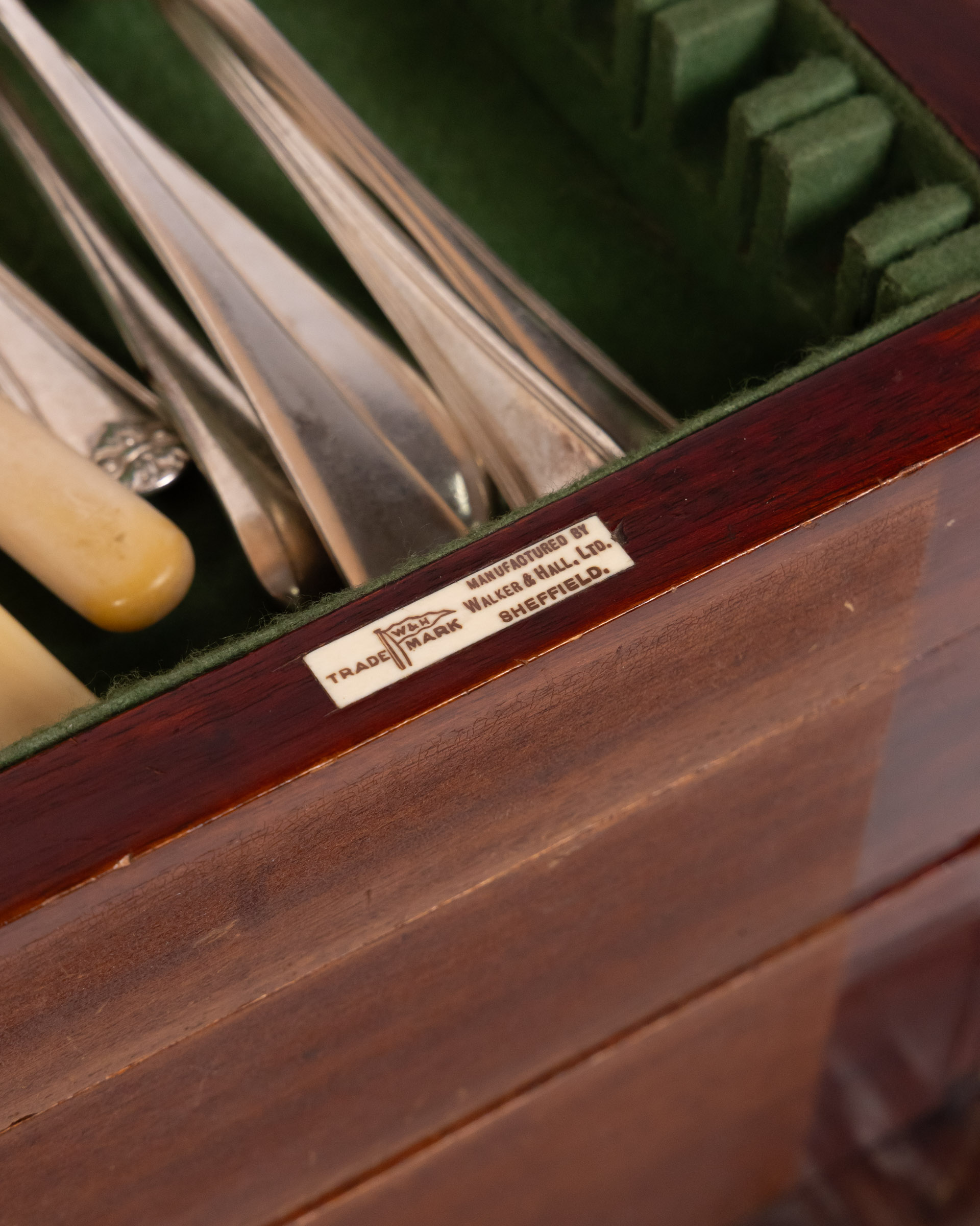 Vintage Walker & Hall Sheffield Wooden Cutlery Box with Drawers 
