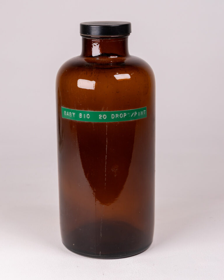 Vintage Amber Glass Baby Bio Bottle, Original Label
