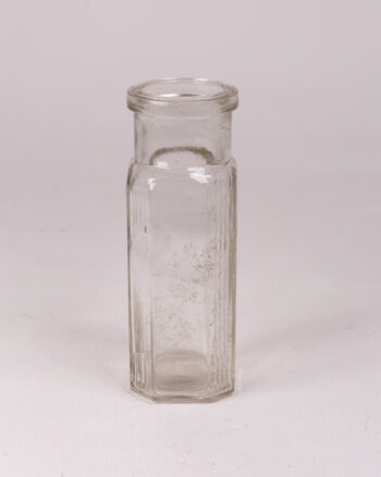 Vintage Clear Glass Octagonal Bottle, Ribbed Design, Collectible Display