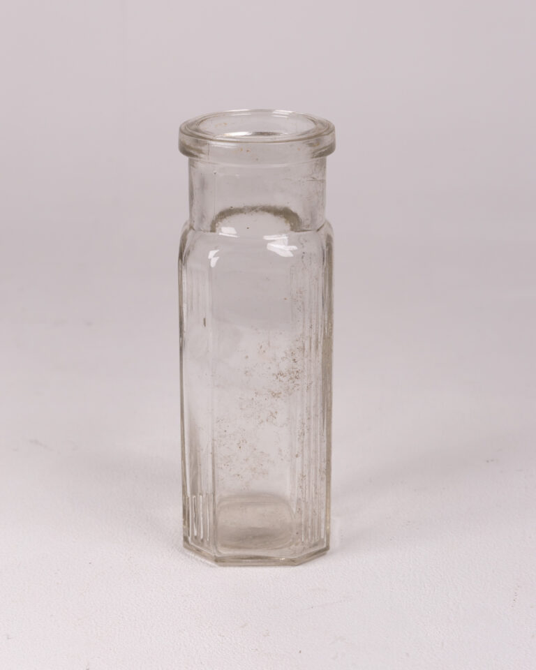 Vintage Clear Glass Octagonal Bottle, Ribbed Design, Collectible Display