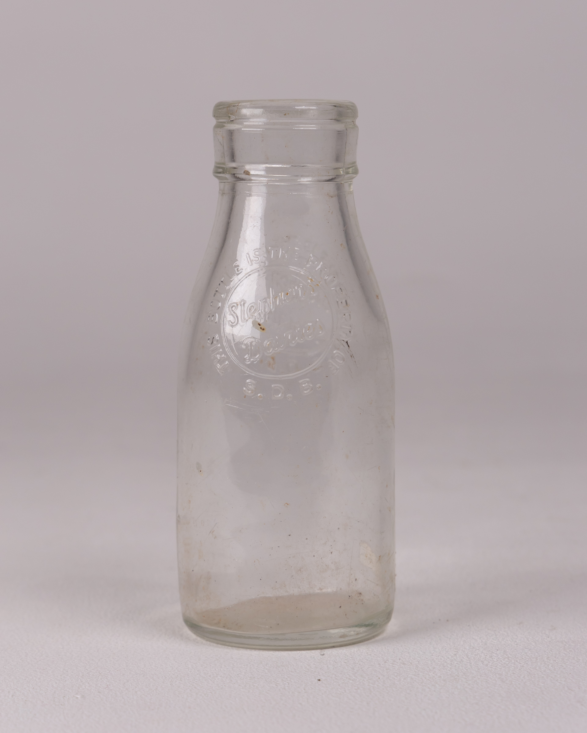 Vintage Stephen’s Dairies Clear Glass Milk Bottle with Embossed Logo