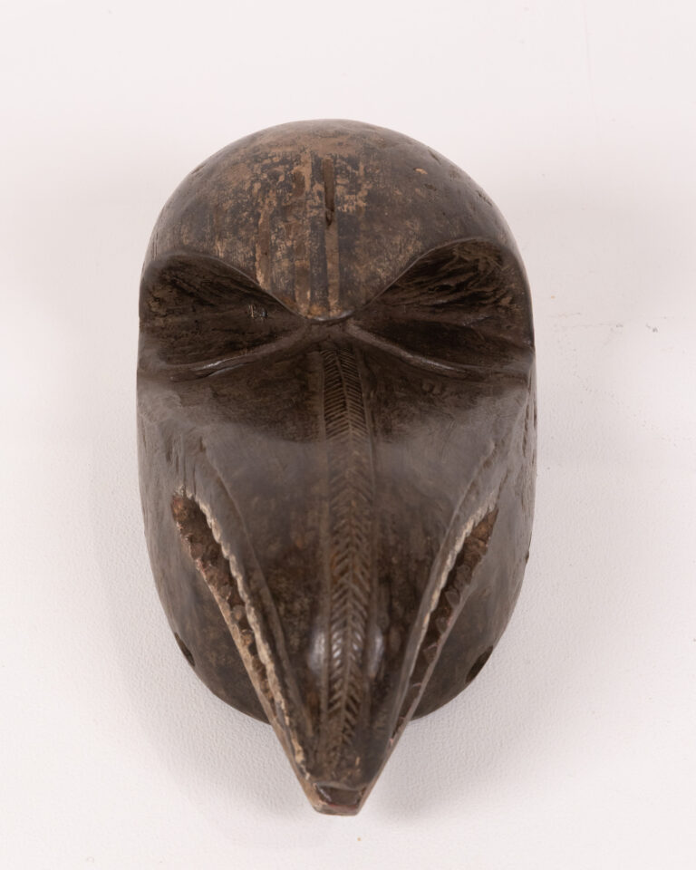 Vintage Tribal Bird Mask, Hand Carved Wooden Sculpture, Dark Brown Finish