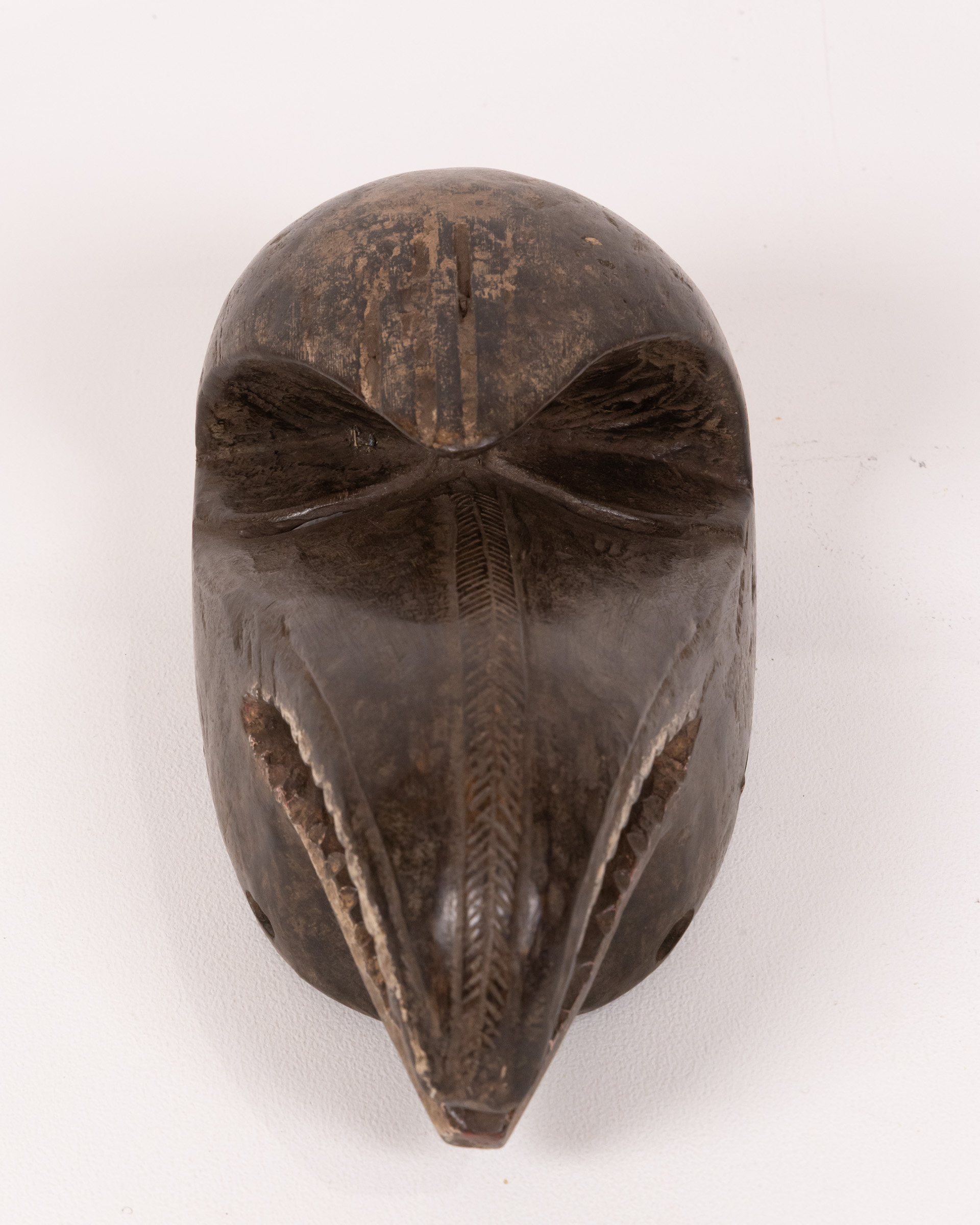 Vintage Tribal Bird Mask, Hand Carved Wooden Sculpture, Dark Brown Finish