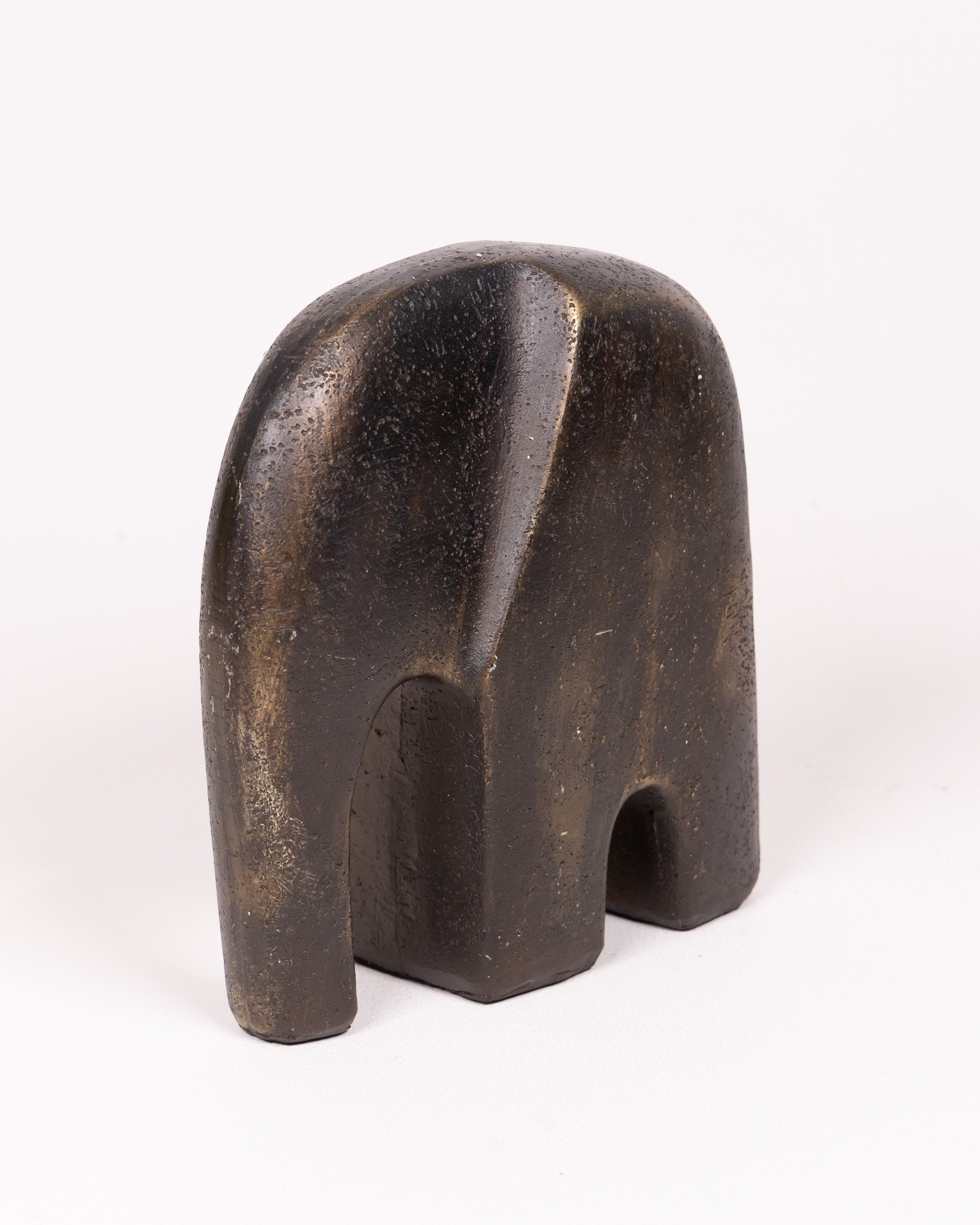 Stylised Stone Elephant Sculpture with Black & Gold Finish – Small
