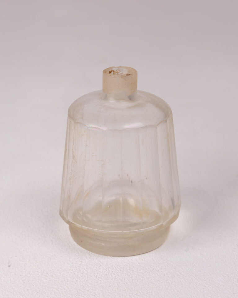 Vintage Clear Glass Ribbed Bottle with Frosted Finish - Small