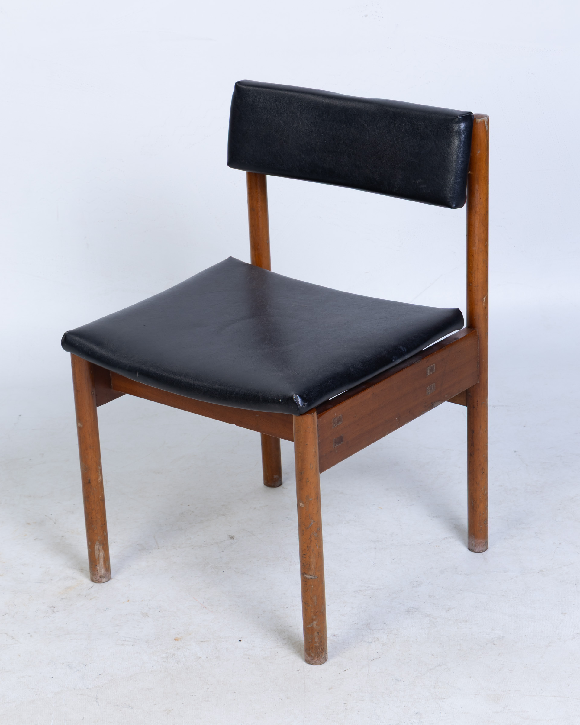 Vintage Mid-Century Wooden Dining Chair with Black Faux Leather Seat