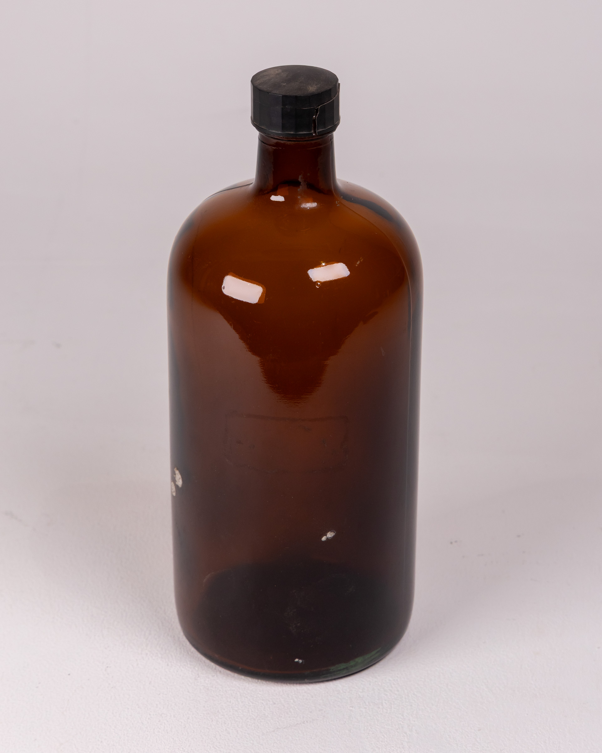 Vintage Brown Glass Apothecary Bottle with Black Screw Lid
