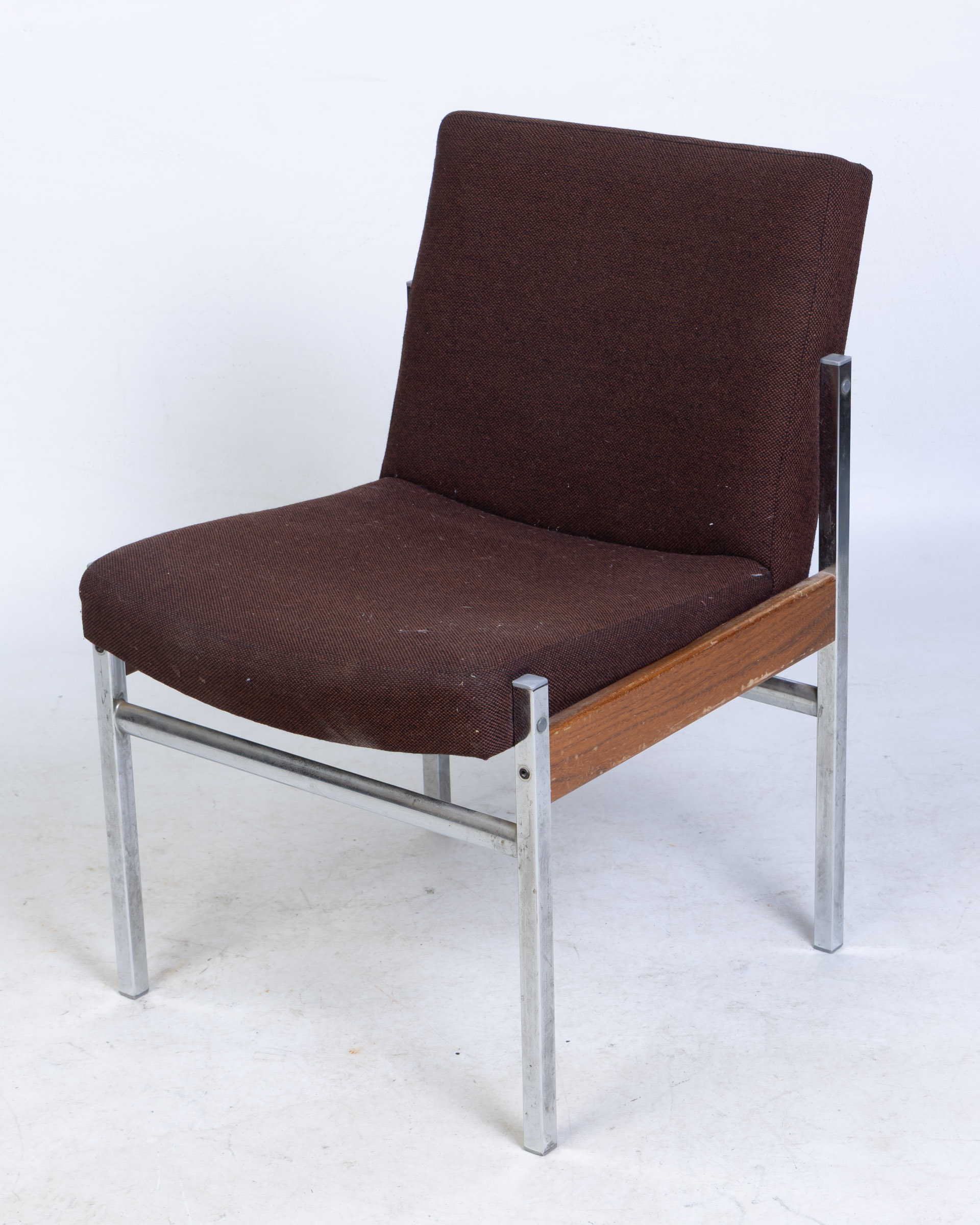 Vintage Mid-Century Fabric Side Chair with Wood & Aluminium Frame