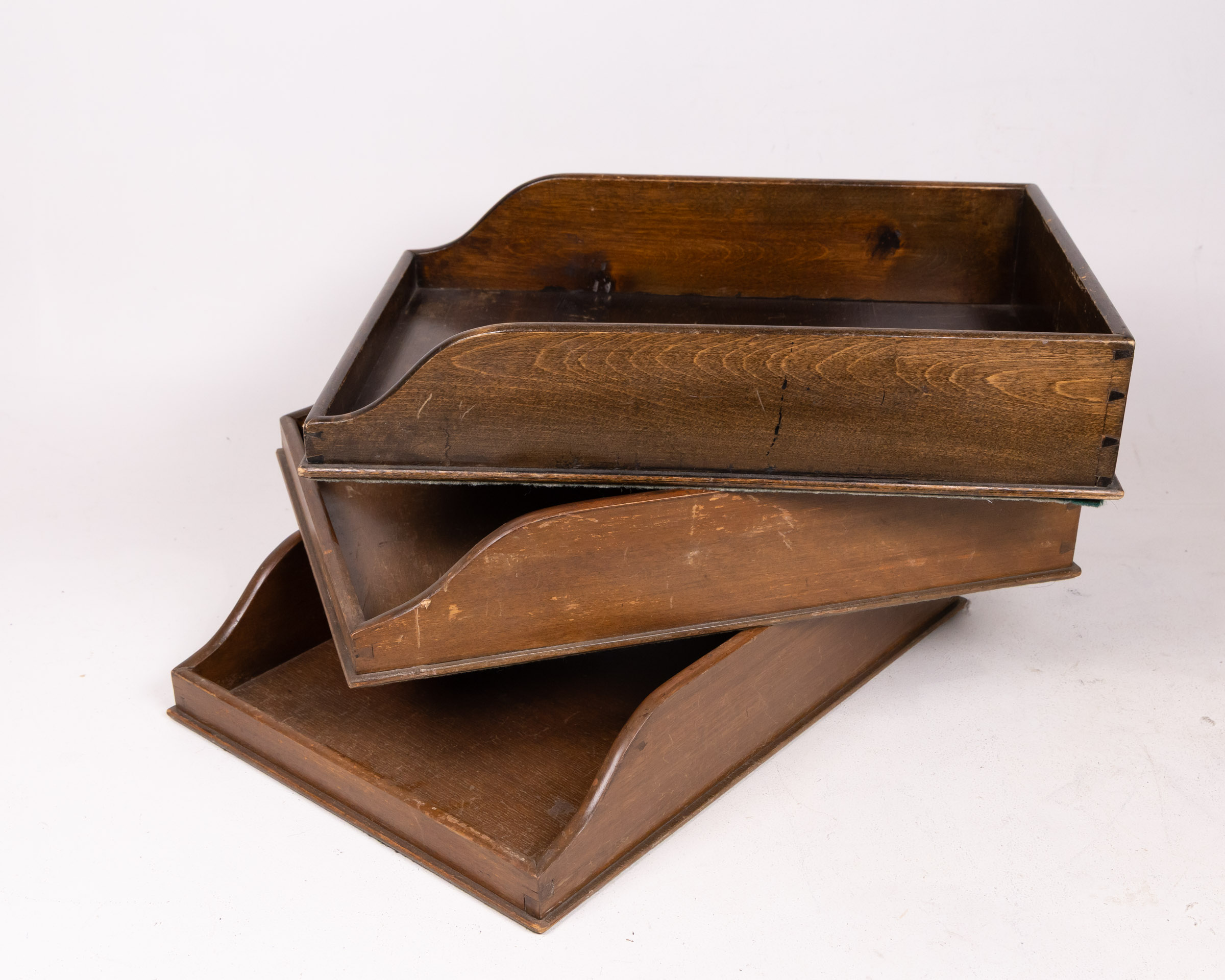 Vintage Wooden In/Out Trays – Stackable Desk Organisers (set)