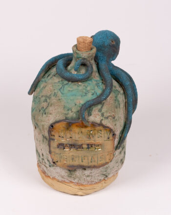 Handcrafted Ceramic Bottle with Blue Octopus Sculpture by Emilie in Belfast