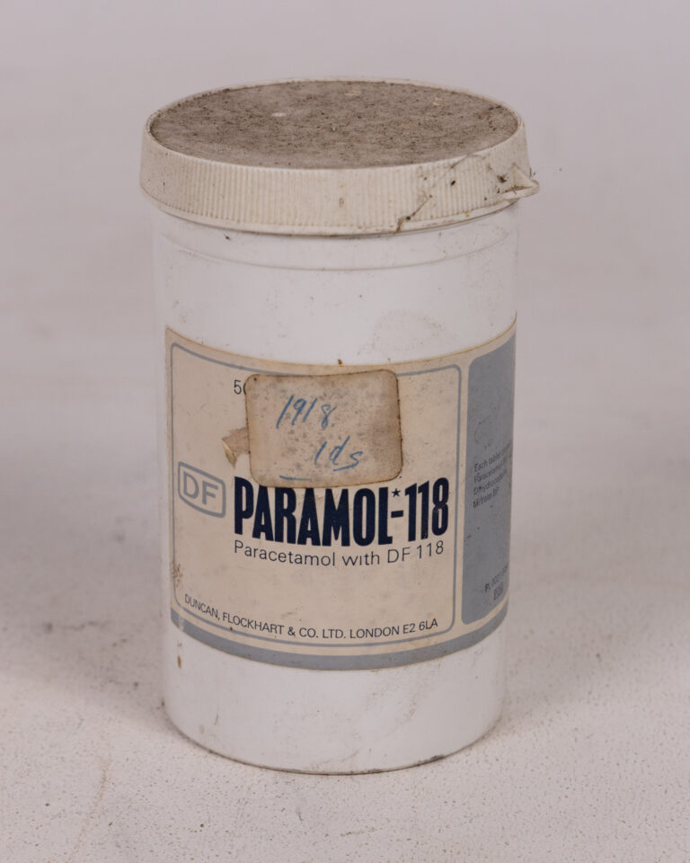 Vintage Duncan Flockhart Plastic Medicine Container with Paramol-118 Label