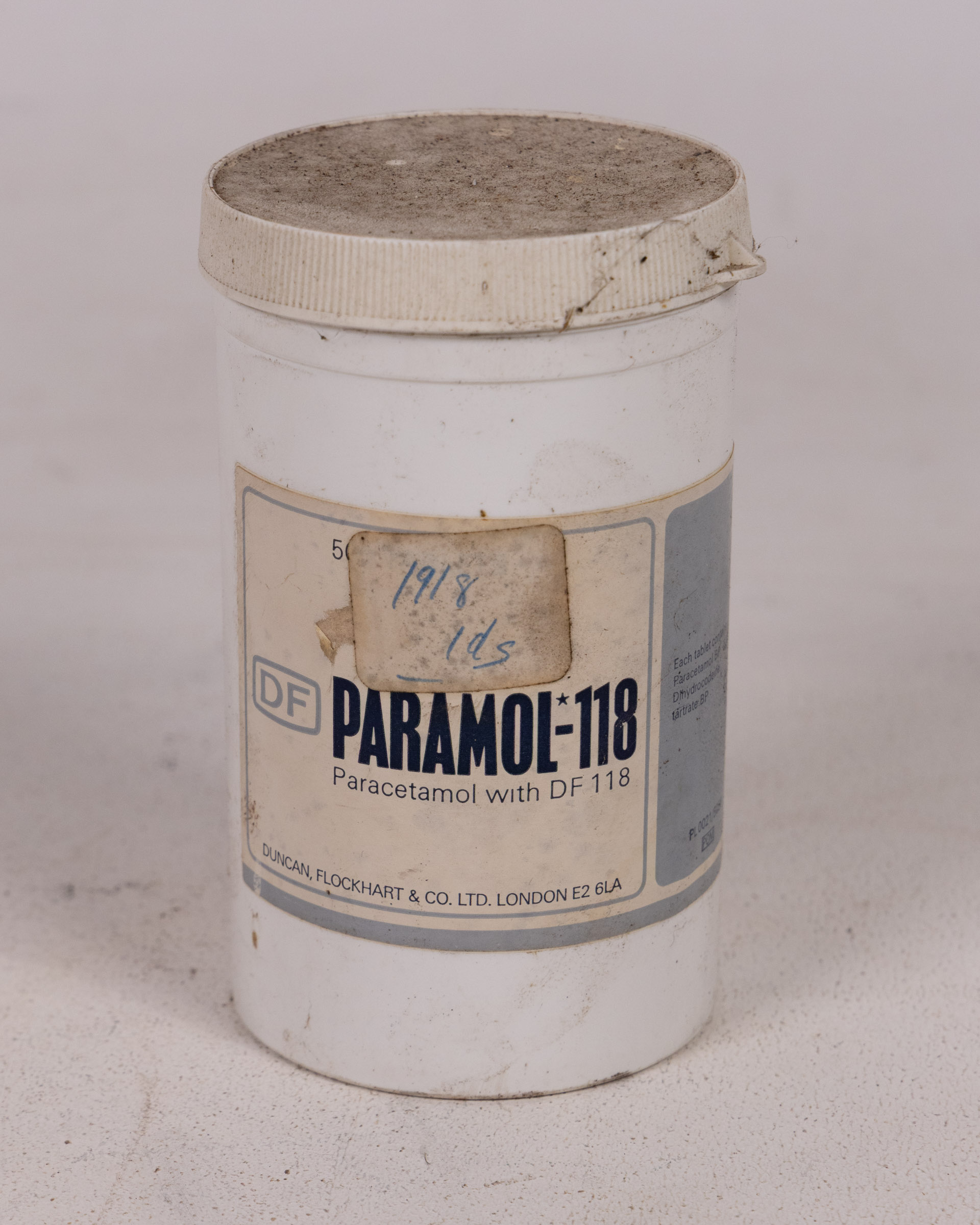 Vintage Duncan Flockhart Plastic Medicine Container with Paramol-118 Label