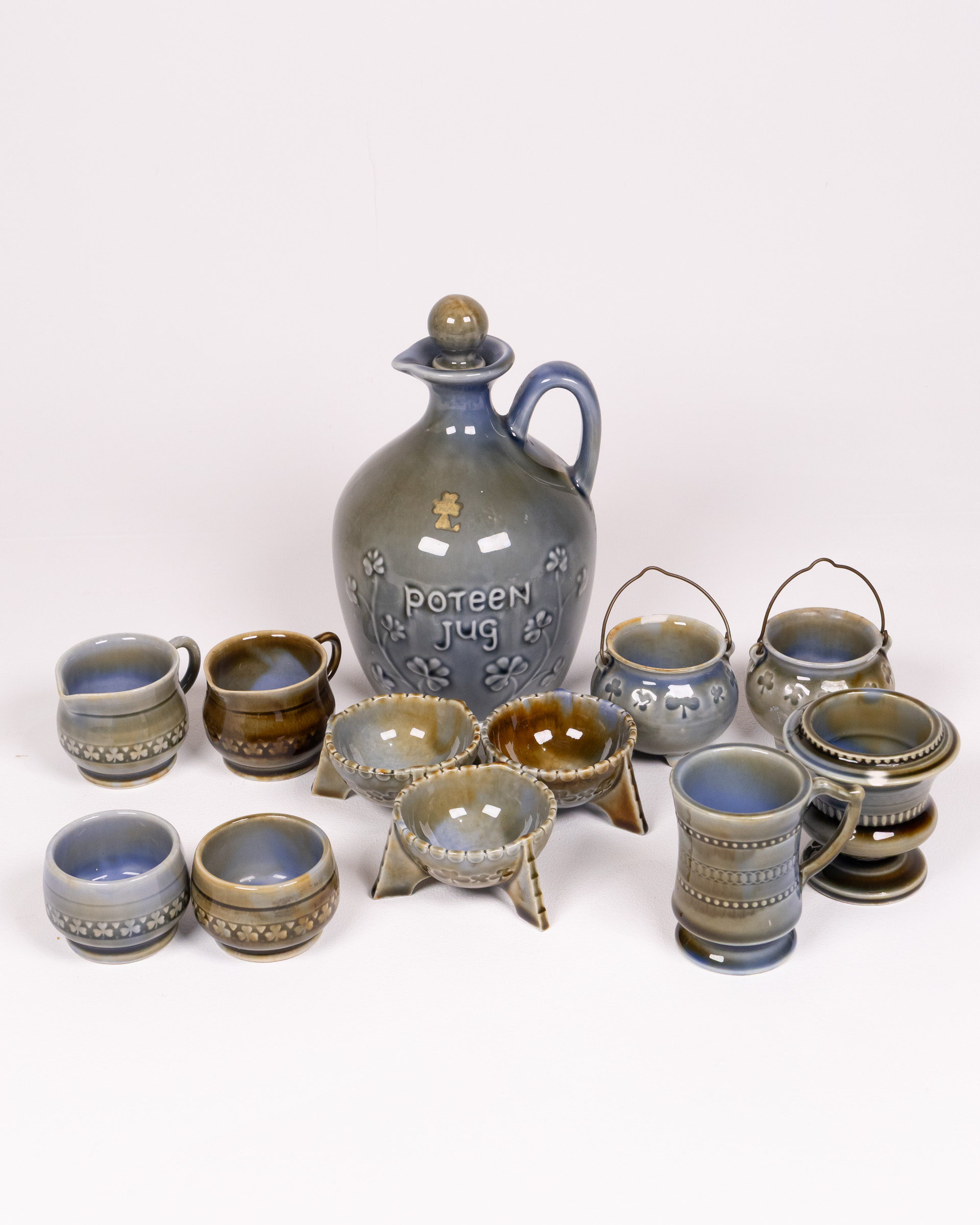 Wade Poteen Irish Pottery Jug and Vessels Collection Shamrock Design