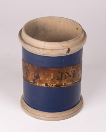 Vintage Blue Glazed Ceramic Pot Vase with Cream Rims & Label