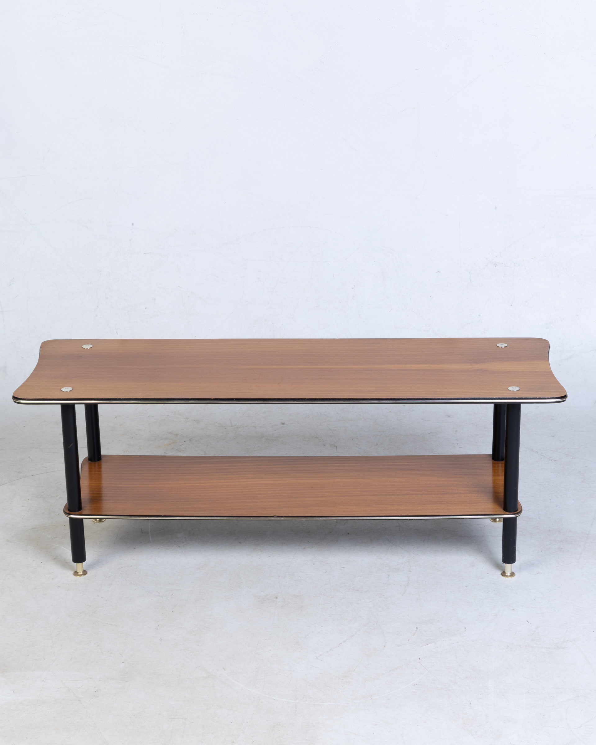 Vintage Retro Faux Wood Laminate Two-Tier Coffee Table with Gold Feet