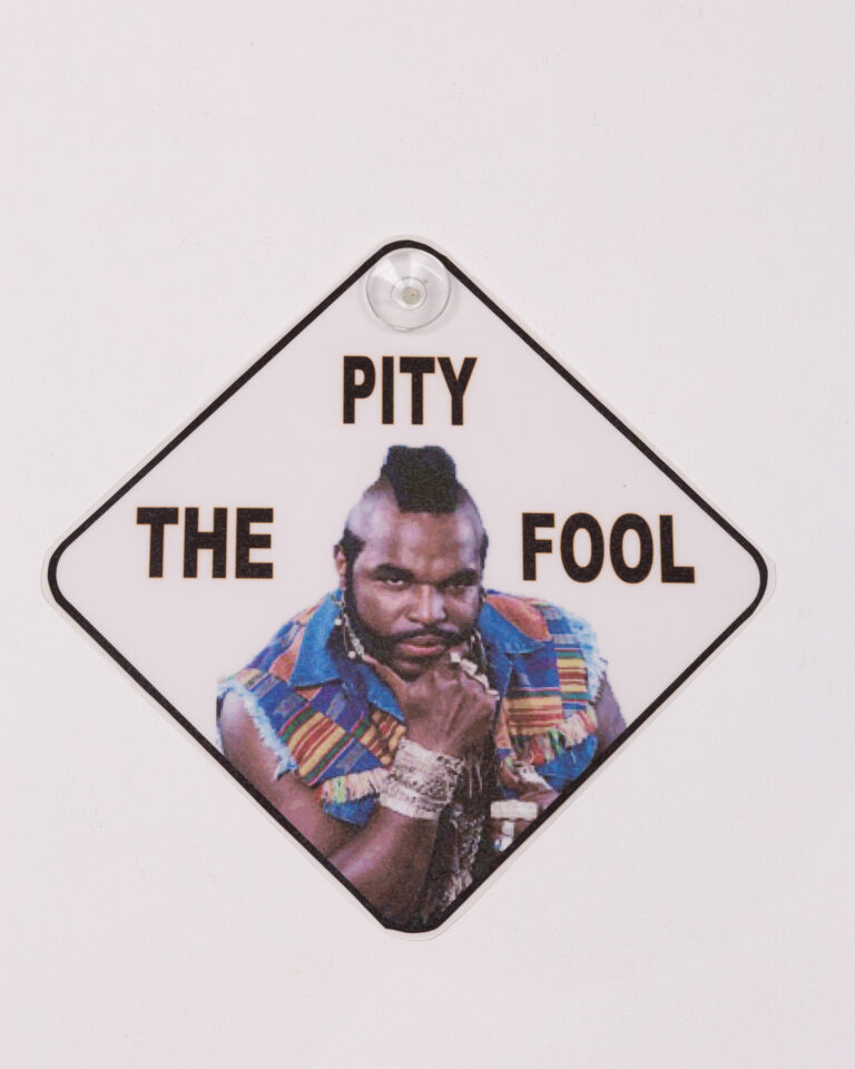 Mr. T "Pity the Fool" Sign with Suction Cup, 1980s Nostalgia