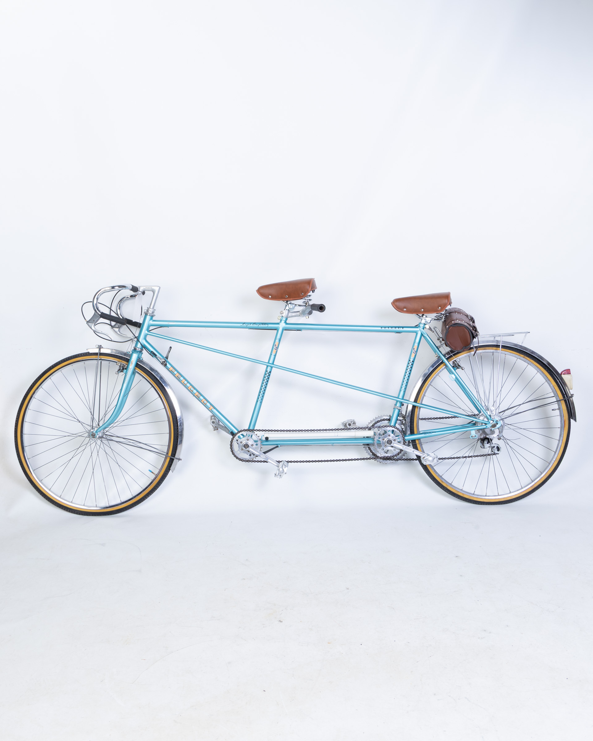 Restored Vintage Peugeot Tandem Bicycle, Turquoise & Leather