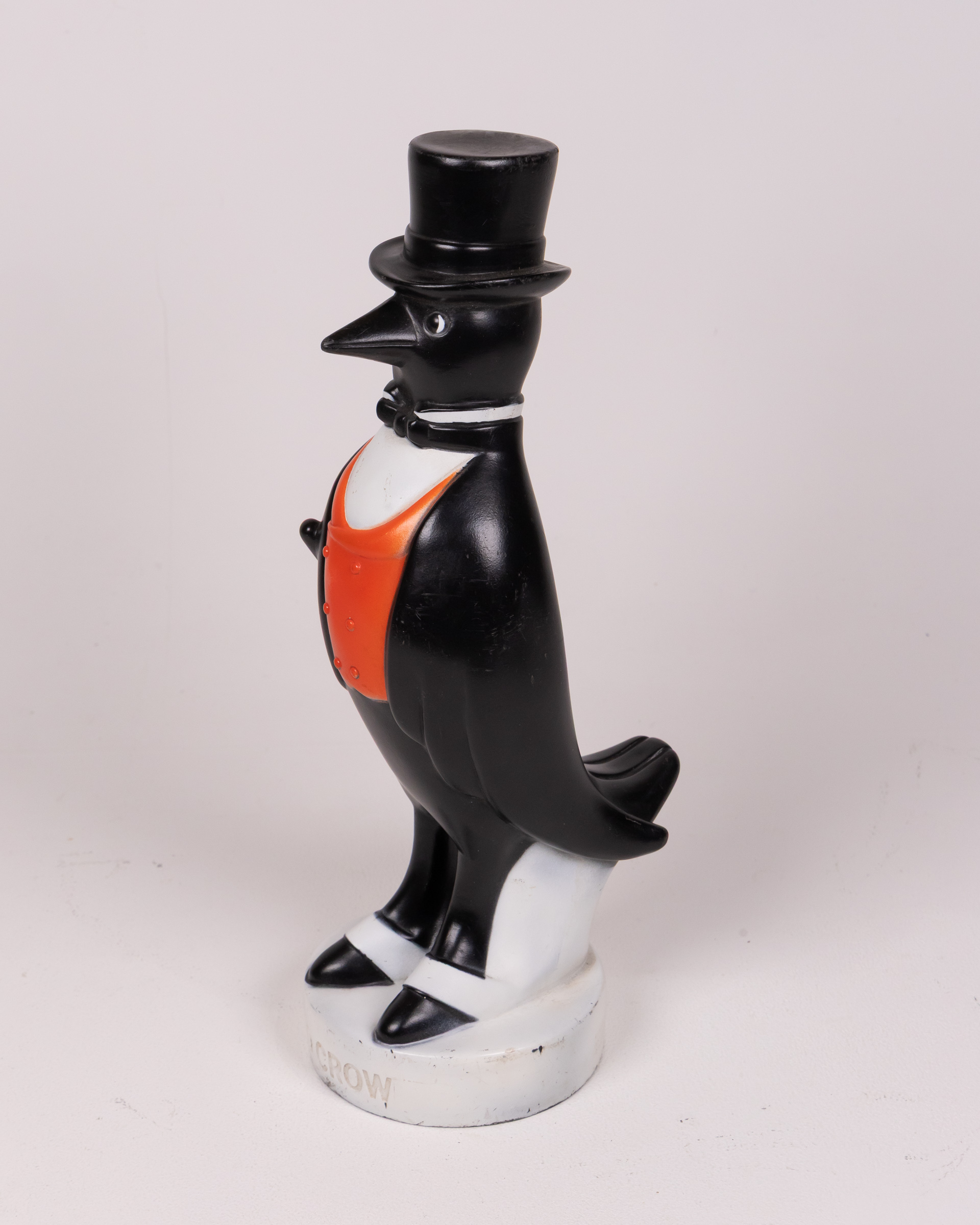 Vintage Old Crow Rubberoid Figural Whiskey Bottle, Tuxedo Crow
