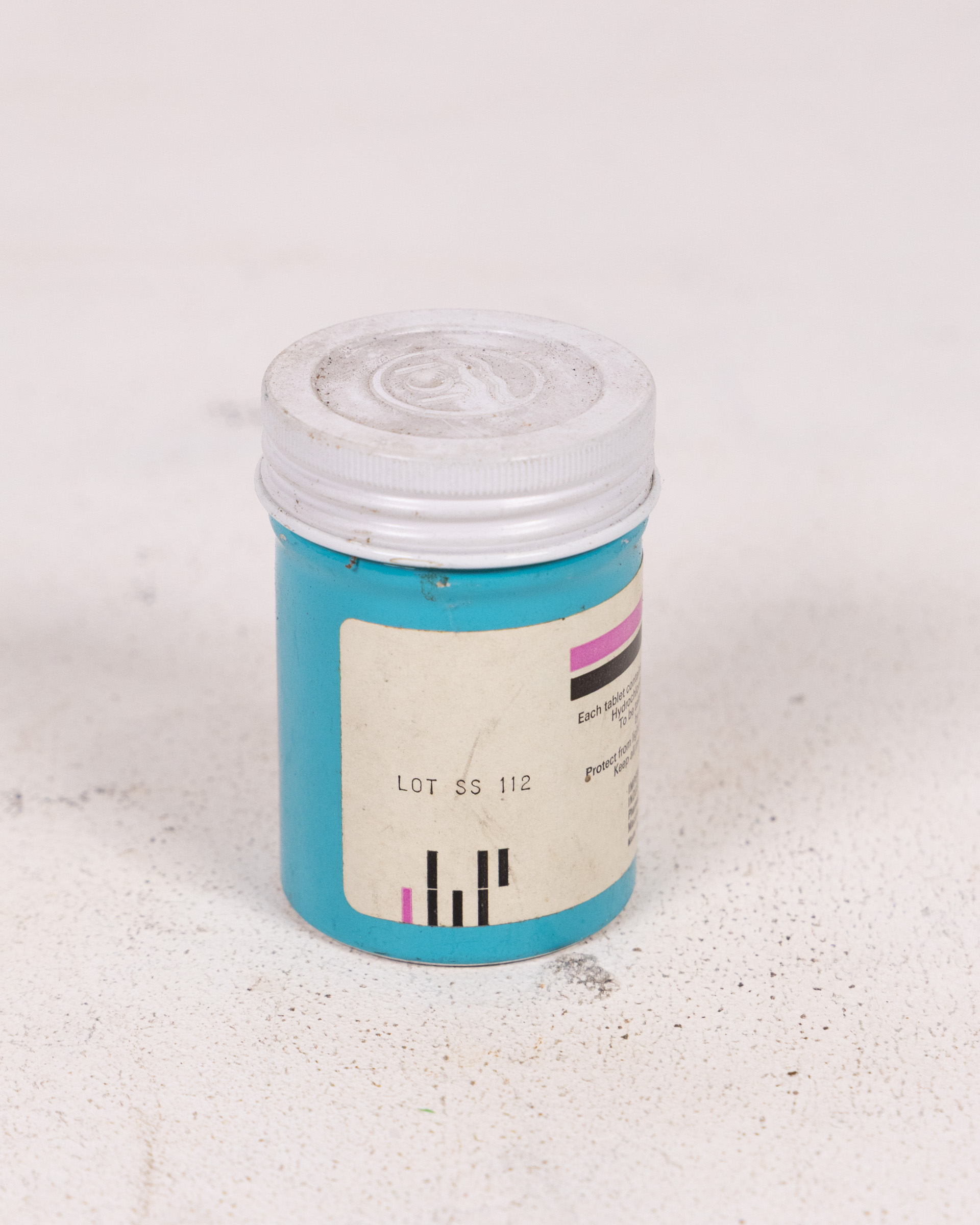 Vintage Turquoise Plastic Jar with Silver Lid & Industrial Label