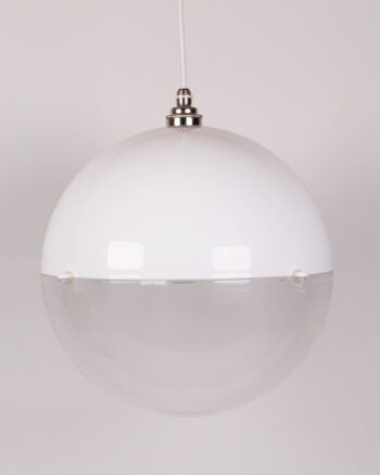 Vintage Kosiol Globe Pendant Light, White & Clear Space Age Style Ceiling Lamp