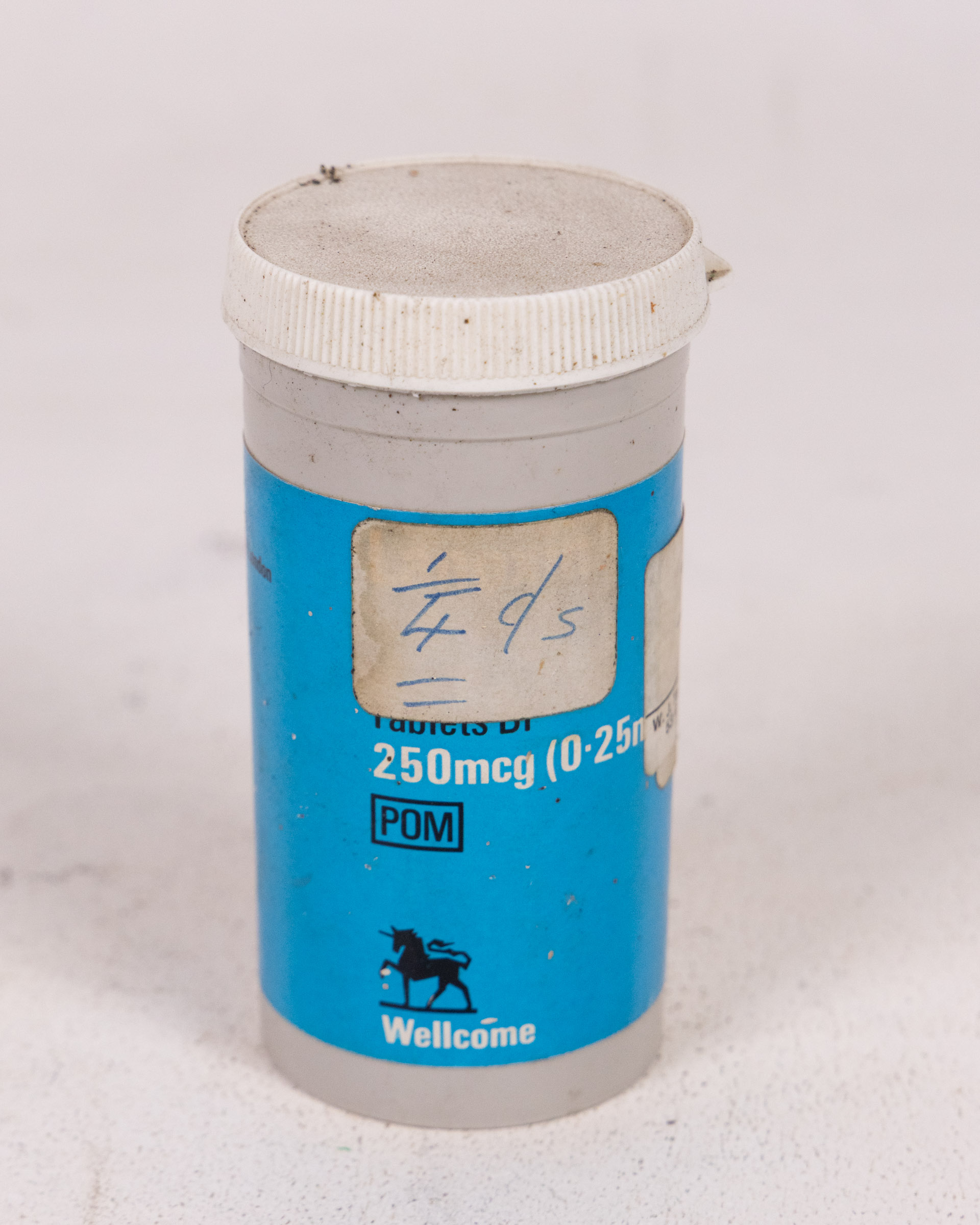 Vintage Wellcome Brand Plastic Tablets Container with Unicorn Logo