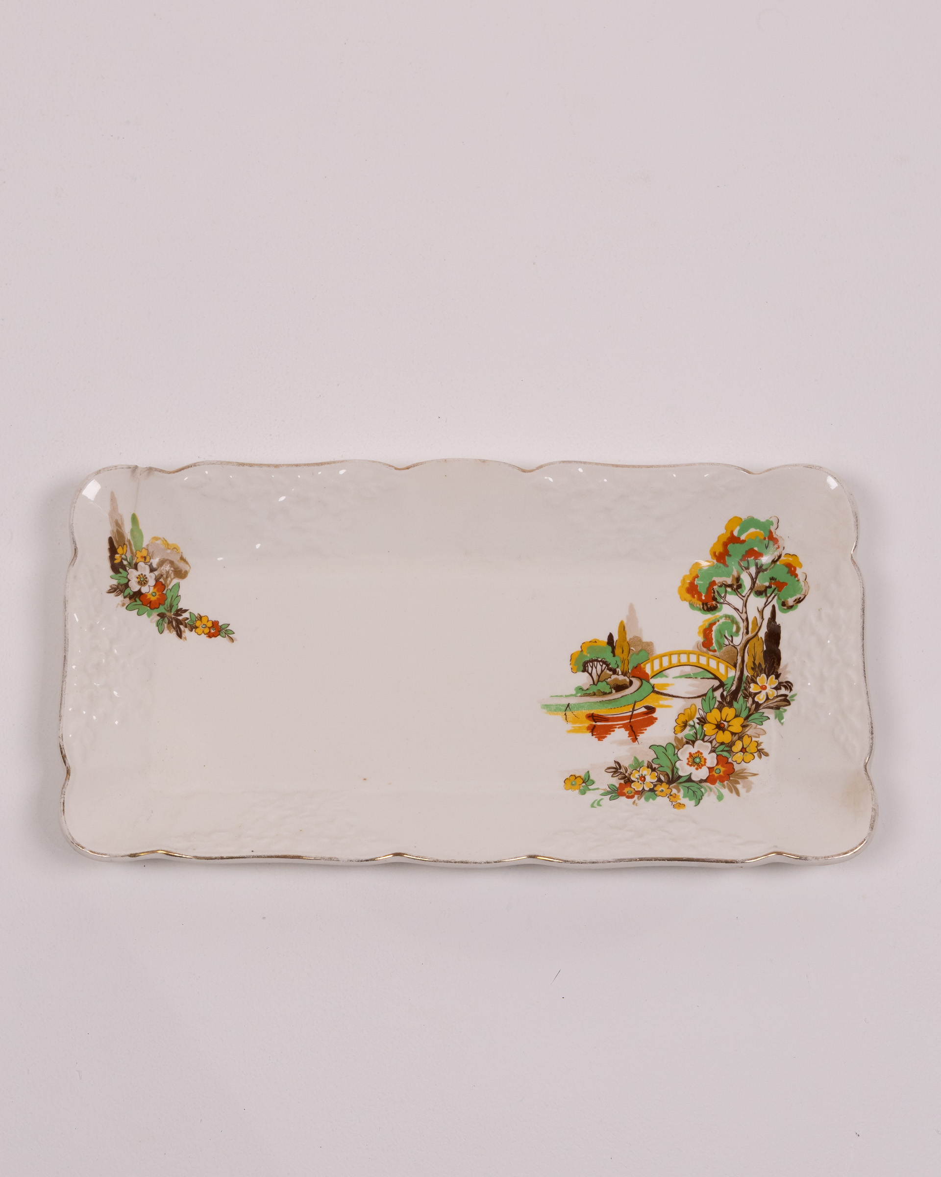 Vintage Decorative Ceramic Tray England Landscape Design Gold Trim