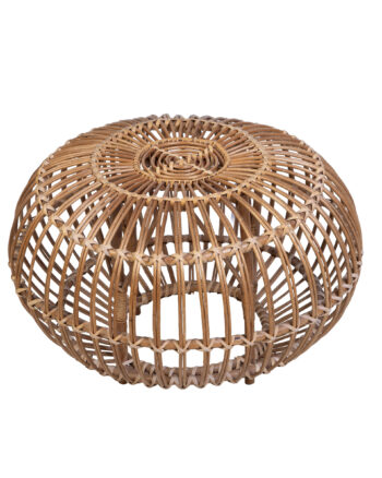 Natural Woven Wicker Round Coffee Table with Wood Legs