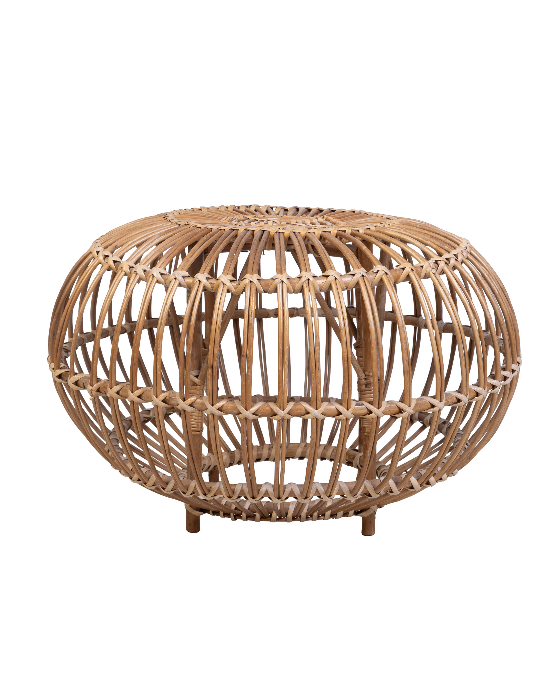 Natural Woven Wicker Round Coffee Table with Wood Legs