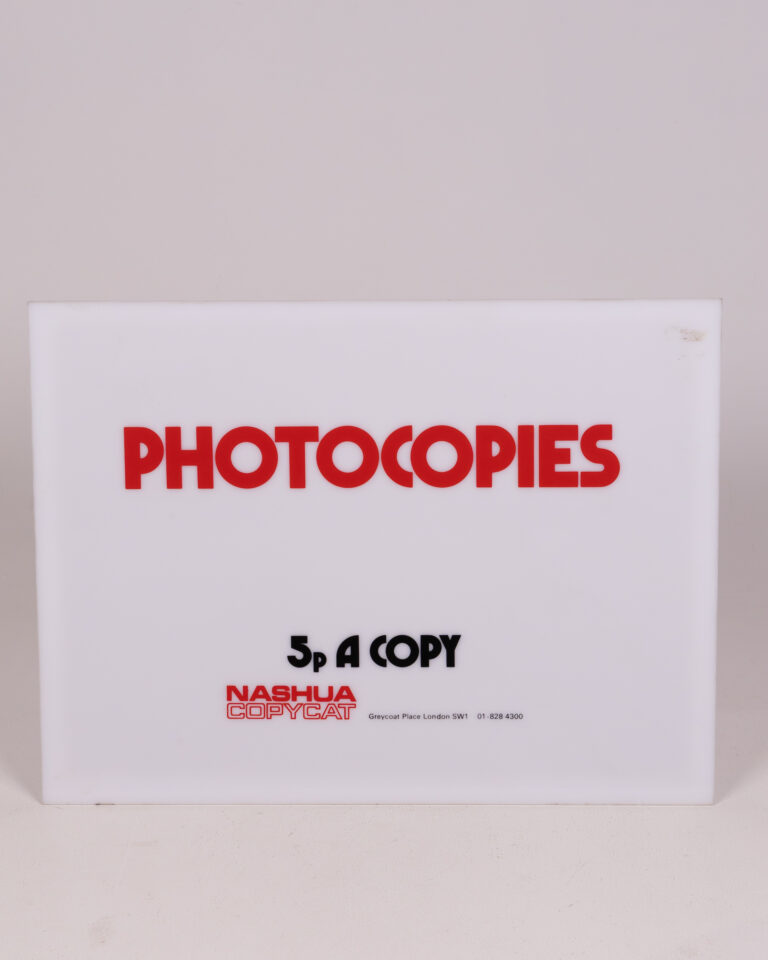 Vintage Nashua Copycat 'Photocopies' Sign, Red & White Plastic Signage