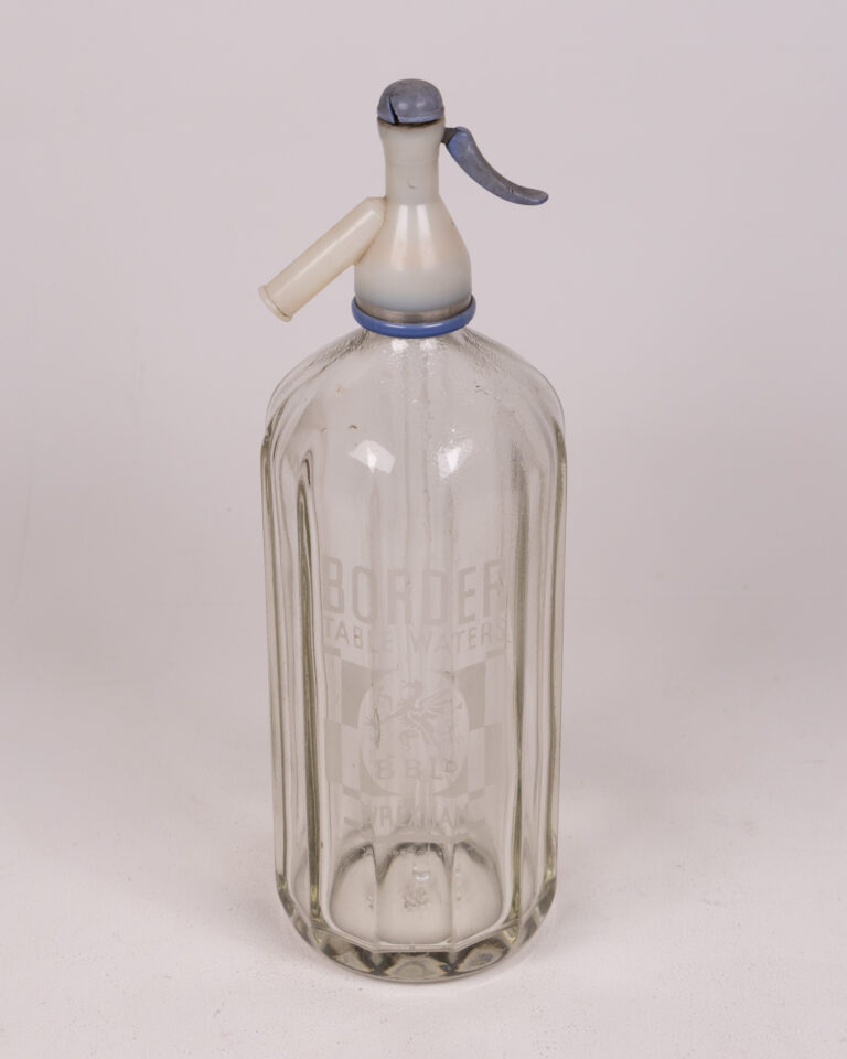 Vintage 'Border' Glass Soda Siphon with Blue Mechanism
